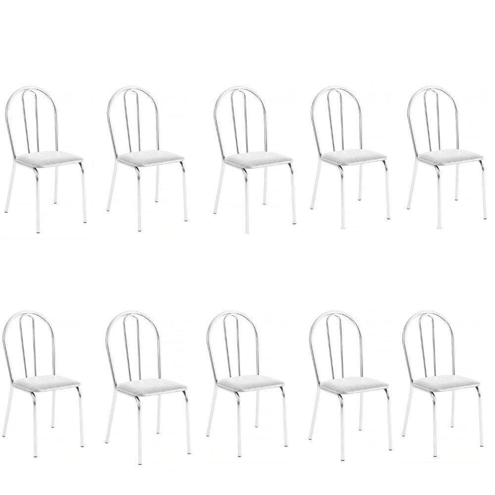 Kit 10 Cadeiras Lisboa Cromada Para Cozinha Ou área Gourmet-assento Sintético Branco
