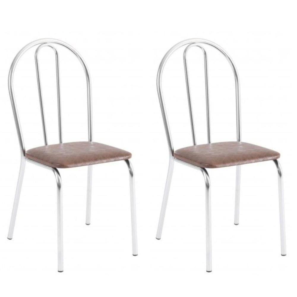 Kit 2 Cadeiras Lisboa Cromada Para Cozinha Ou área Gourmet-assento Sintético Marrom