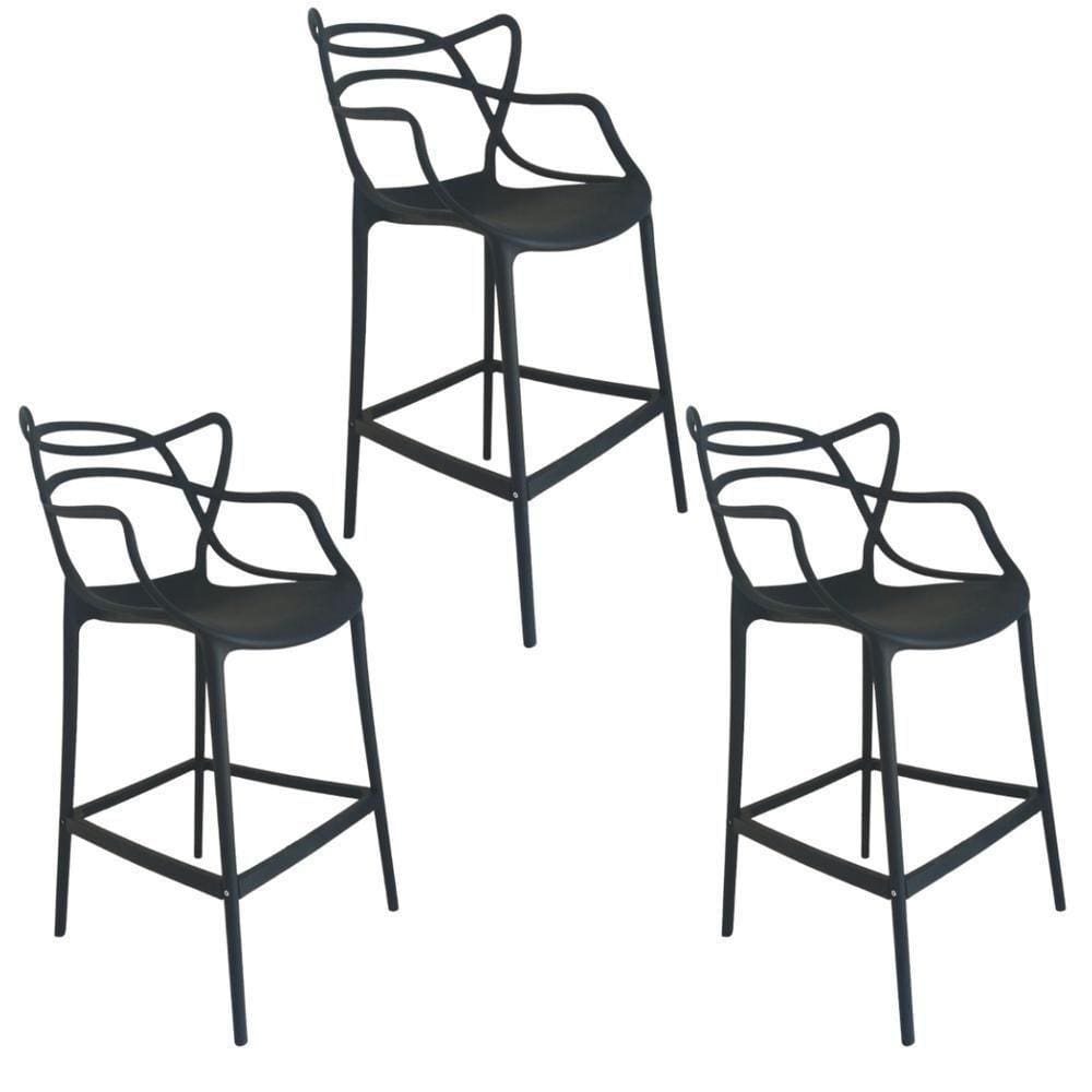 Banqueta Allegra Preta - Kit Com 3
