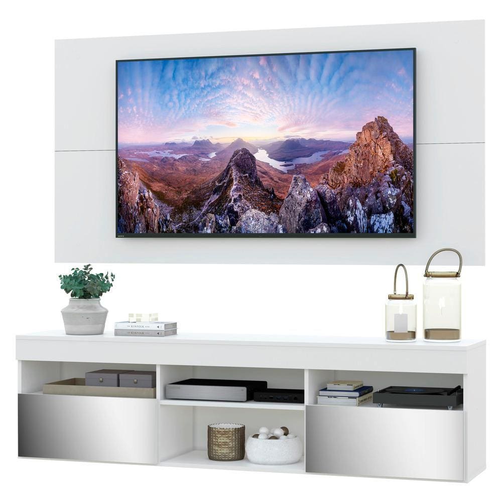 Rack com Espelho, Painel TV 65” e 2 Portas Londres Multimóveis Branco