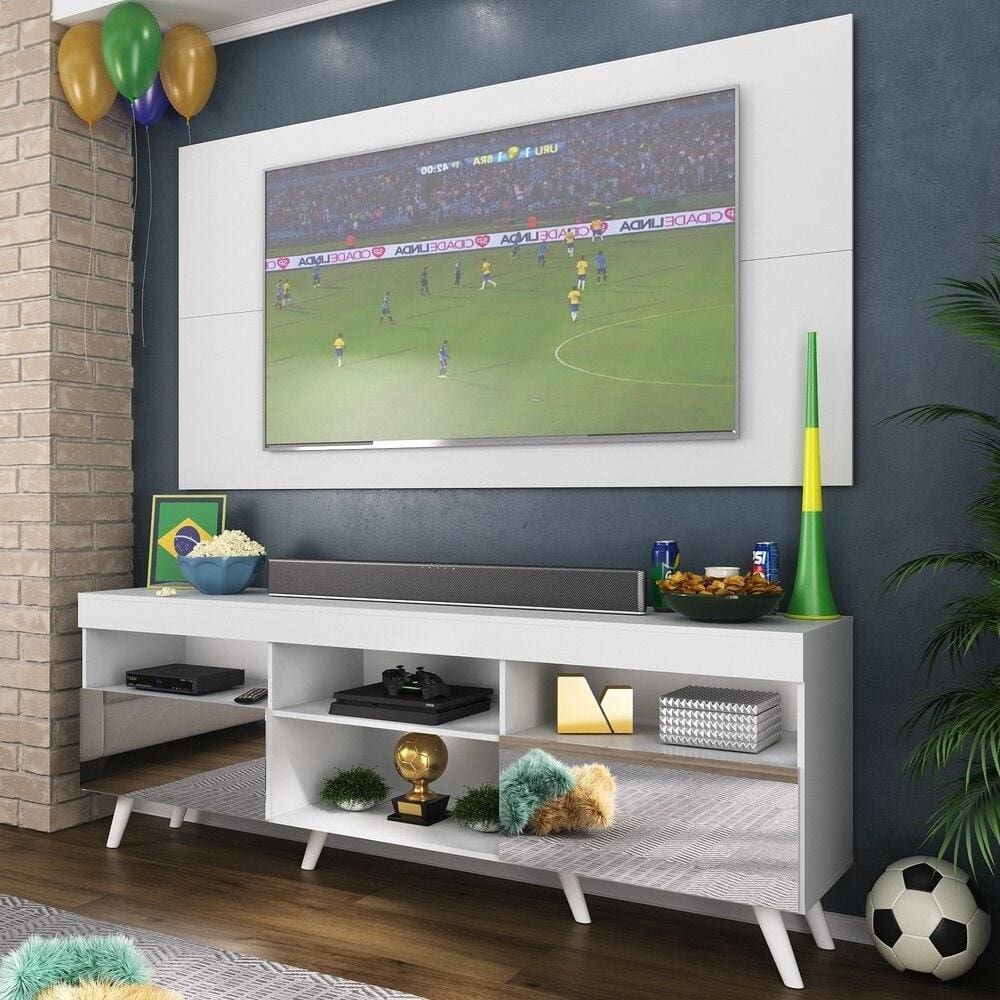 Rack c/ Painel TV 65” Retrô com Espelho Holanda Multimóveis BR3138 Branco