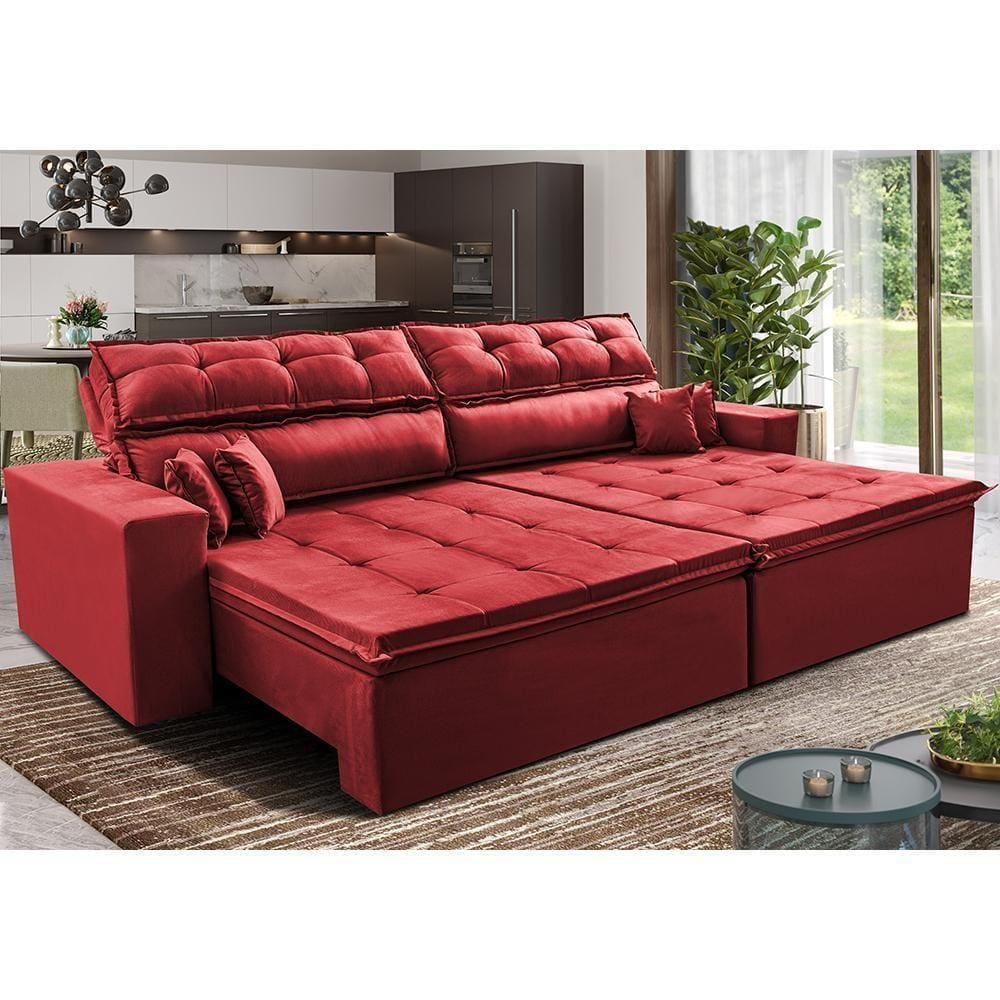 Sofá Retrátil E Reclinável 1,82m Luxos Cama Inbox Velusoft Vermelho
