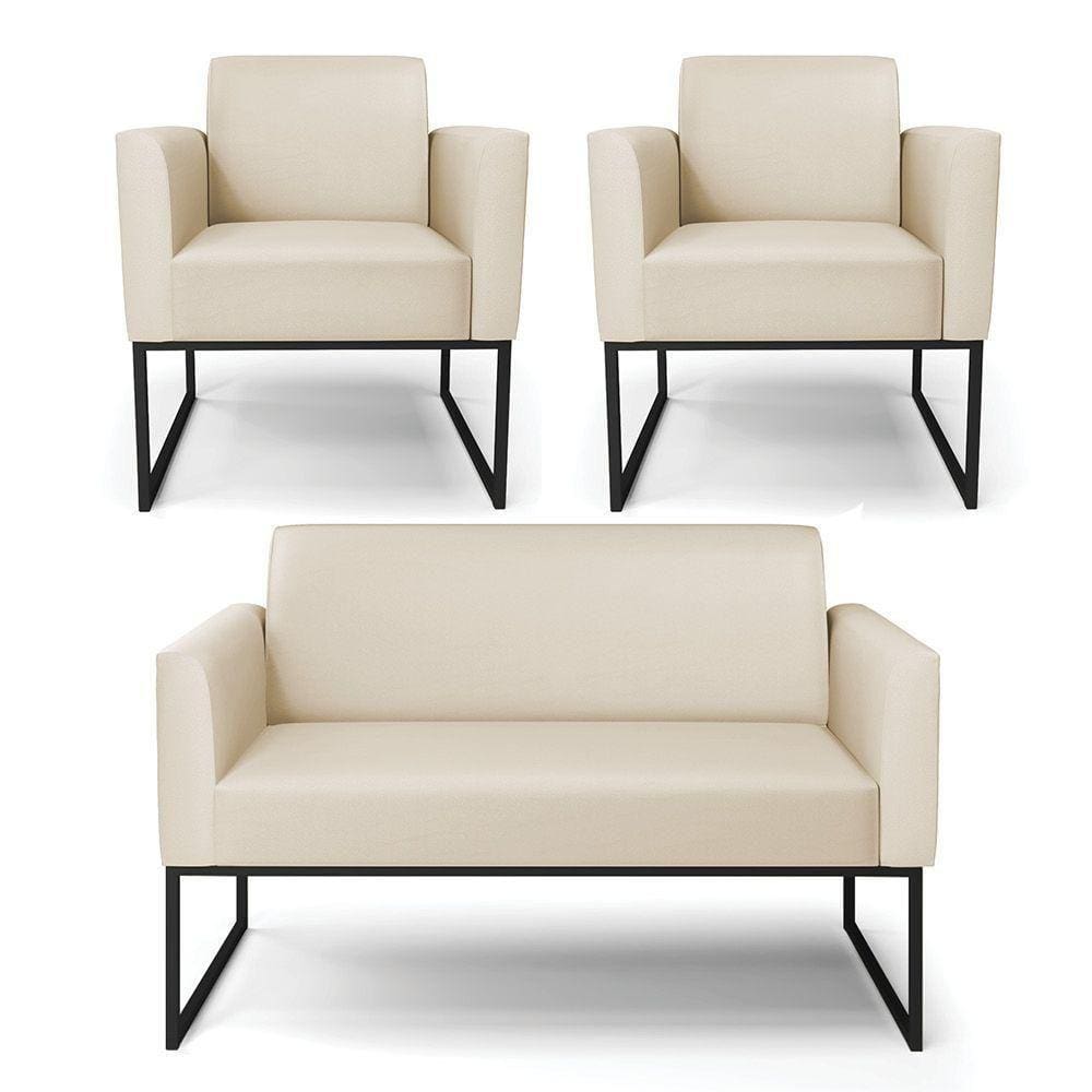 Sofá Namoradeira Com 2 Poltronas Base Industrial Preto Marisa Corino D03 - D\`rossi Cor Bege
