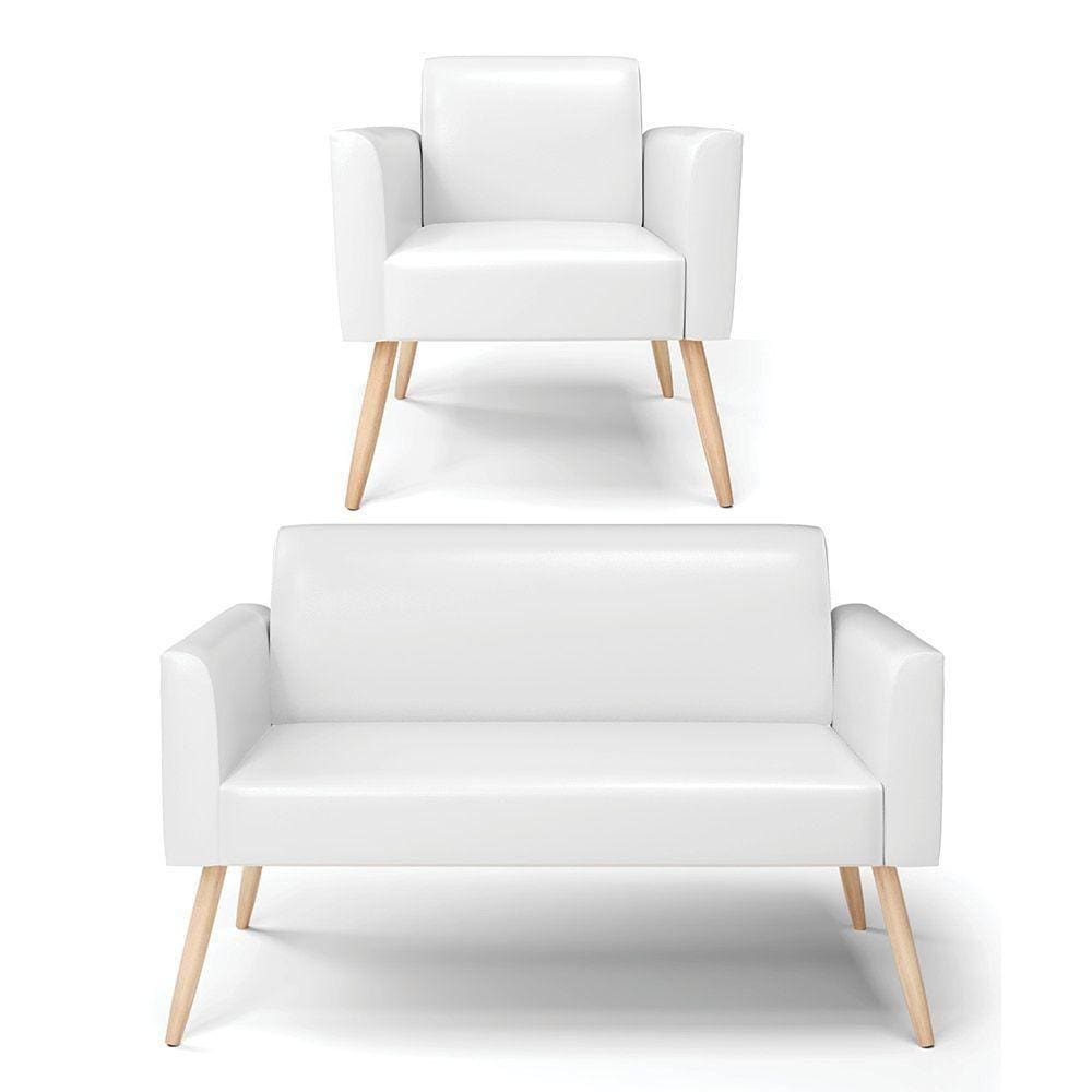 Sofá Namoradeira Com Poltrona Pés Palito Natural Marisa Corano D03 - D\\`rossi Cor Branco