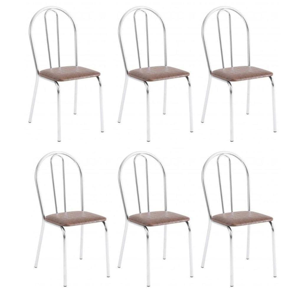 Kit 6 Cadeiras Lisboa Cromada Para Cozinha Ou área Gourmet-assento Sintético Marrom