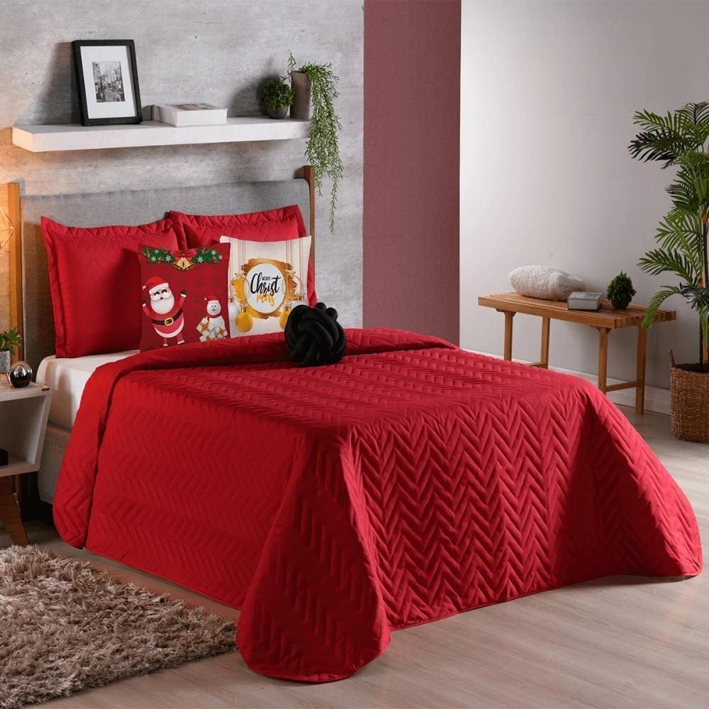 Cobre Leito Casal Queen Fininho 8 Peças Natal - Vermelho 2