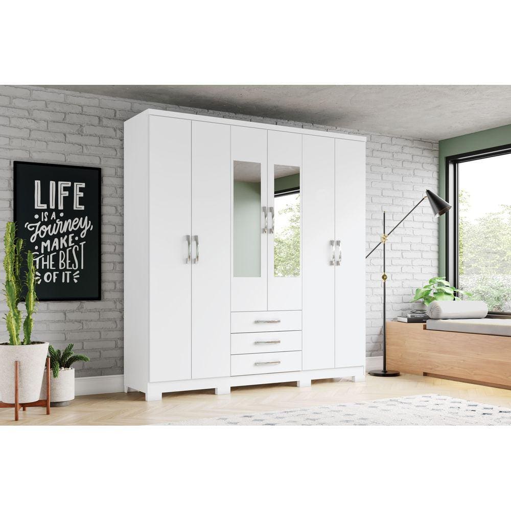 Guarda-Roupa Caju 06 Pts. C/ Espelho Branco - Henn