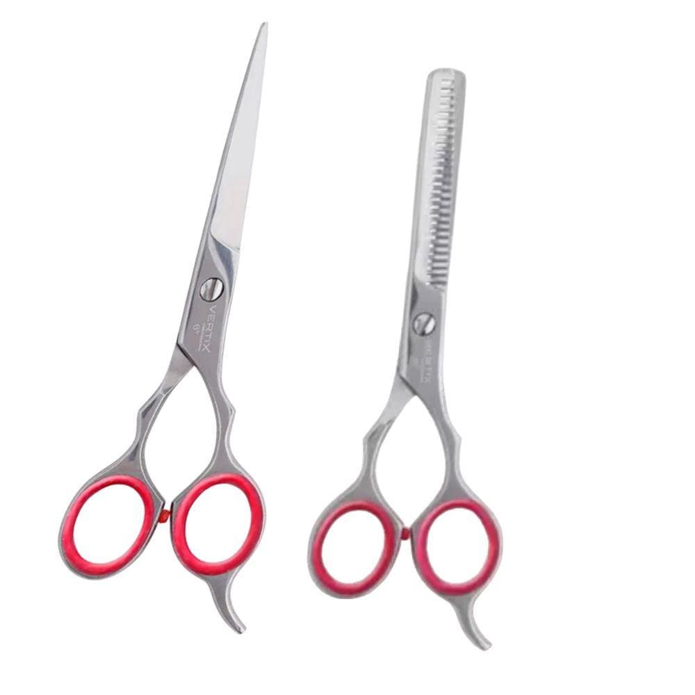 2 Tesouras Red Circle 6” Desbaste Duplo +Fio Laser Vertix
