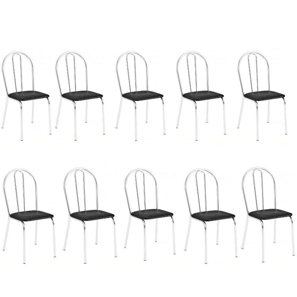 Kit 10 Cadeiras Lisboa Cromada Para Cozinha Ou área Gourmet-assento Sintético Preto