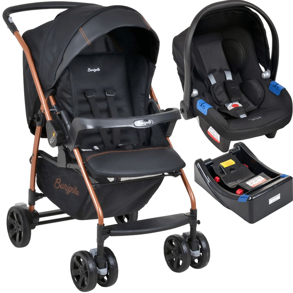 Carrinho com Bebe Conforto Base Burigotto Rio K Preto Cobre