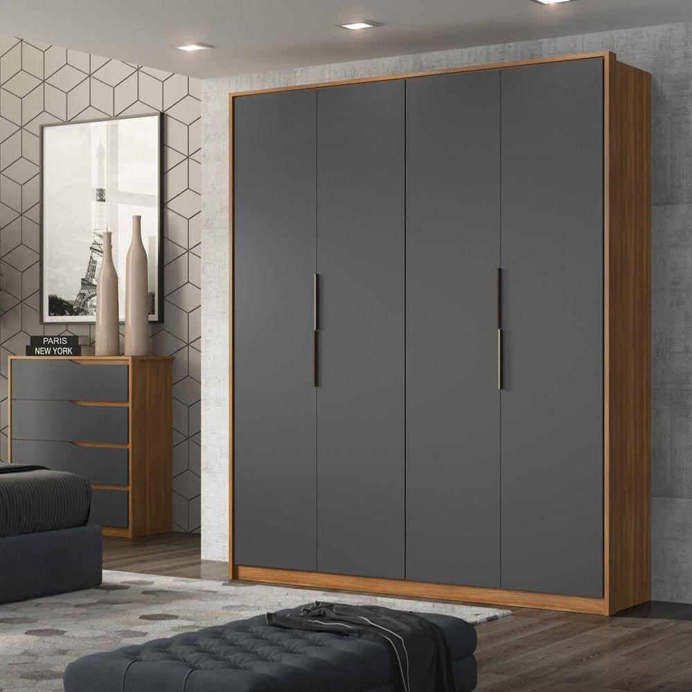 Guarda Roupa Casal 4 Portas Attore Demóbile Móveis Amendola/Grafite