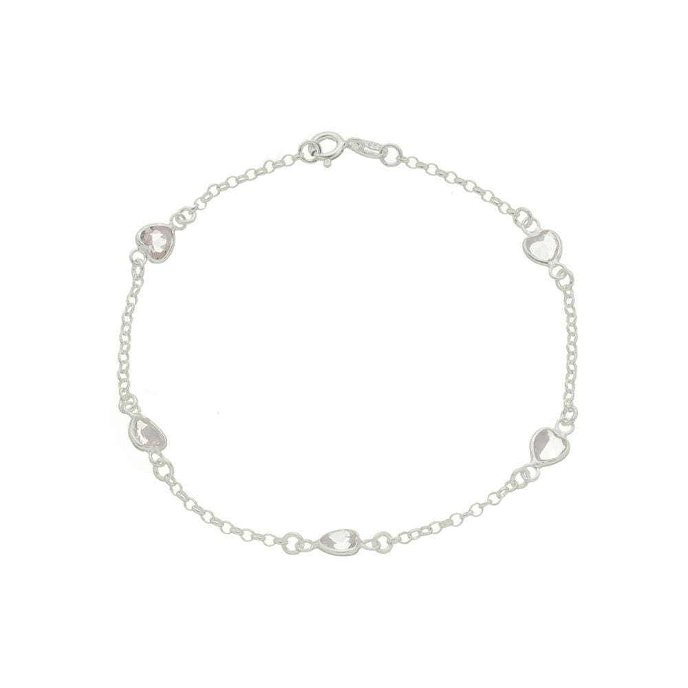 Pulseira Prata 925 Feminina Choker Zircônia Branco Coração