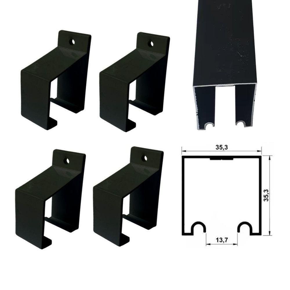 4 Suportes Parede Para Trilho Sp-1098 Preto