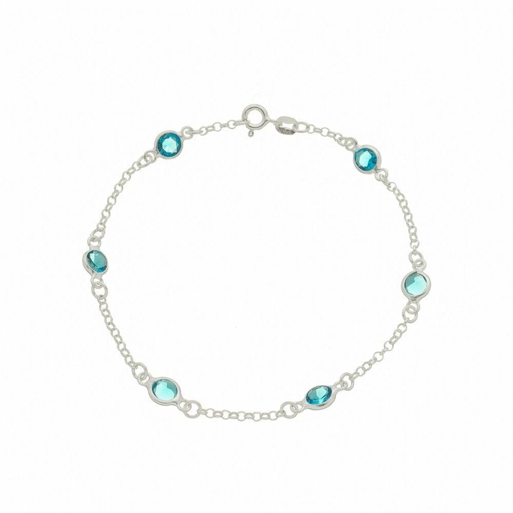 Pulseira Feminina Choker Prata 925 Zircônia Azul Redondo