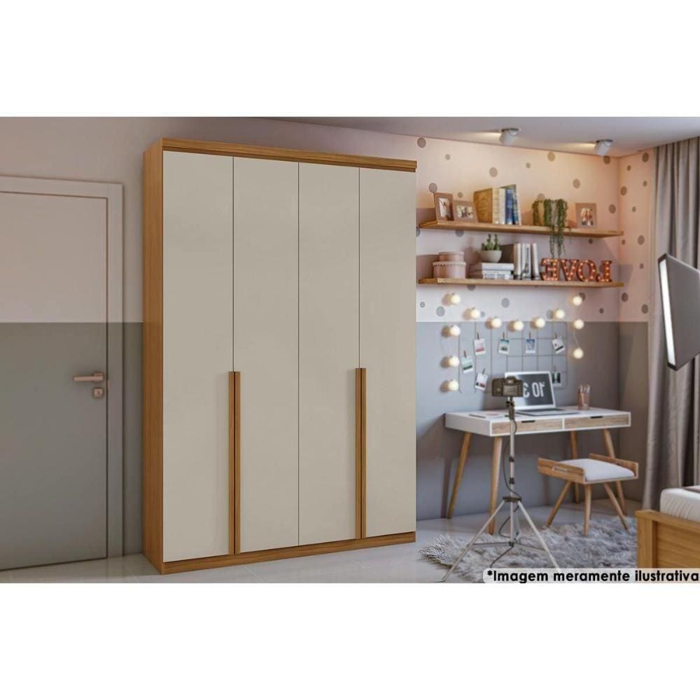 Guarda Roupa Solteiro 4 Portas E 2 Gavetas Alonzo Plus Amêndoa-branco - Lopas