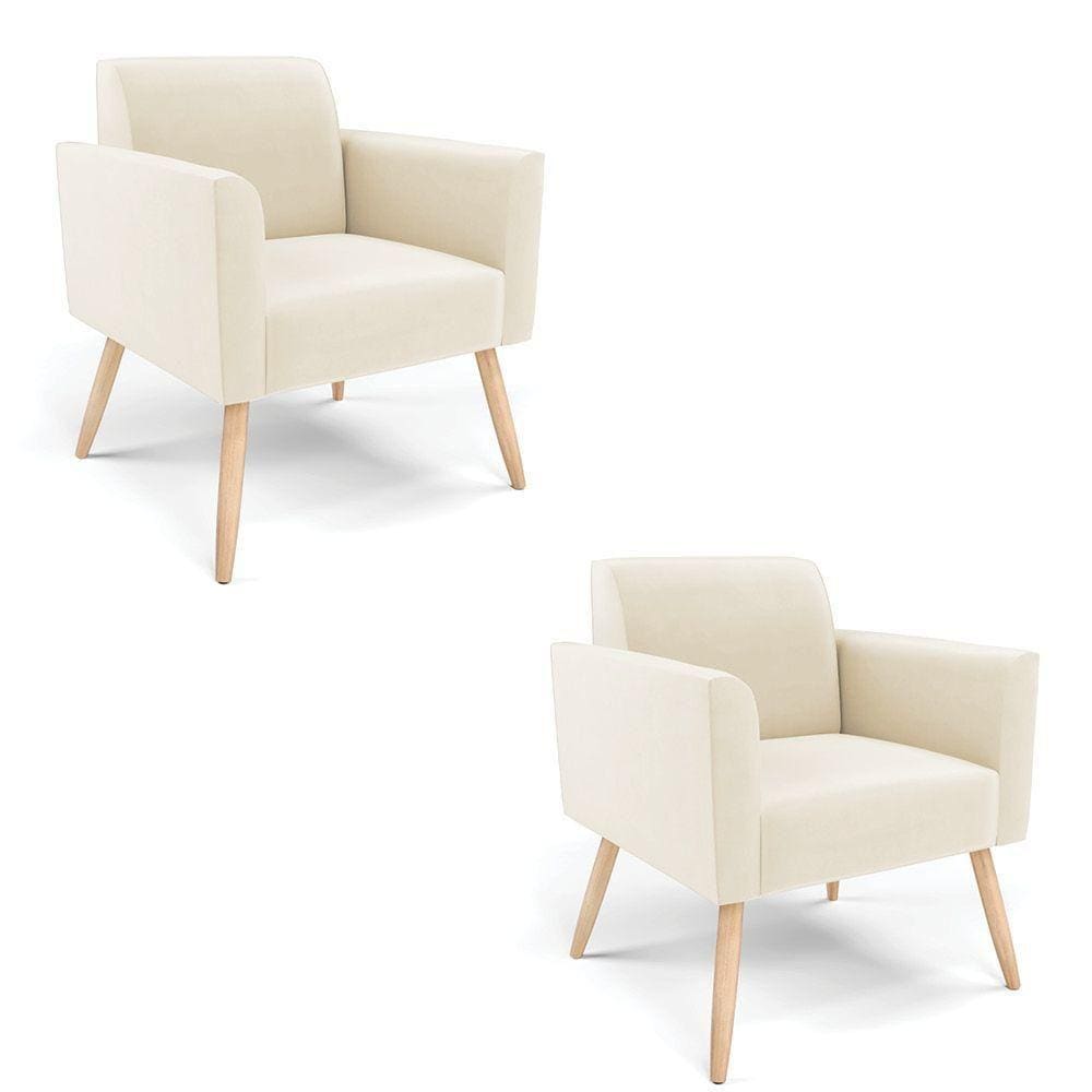 Kit 2 Poltronas Pés Palito Natural Marisa Veludo D03 - D\\`rossi Cor Bege