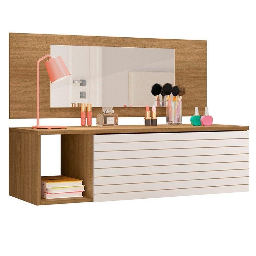 Penteadeira Suspensa Com Painel E Espelho Joy - Ssx Multicoisas Cor Nature-branco