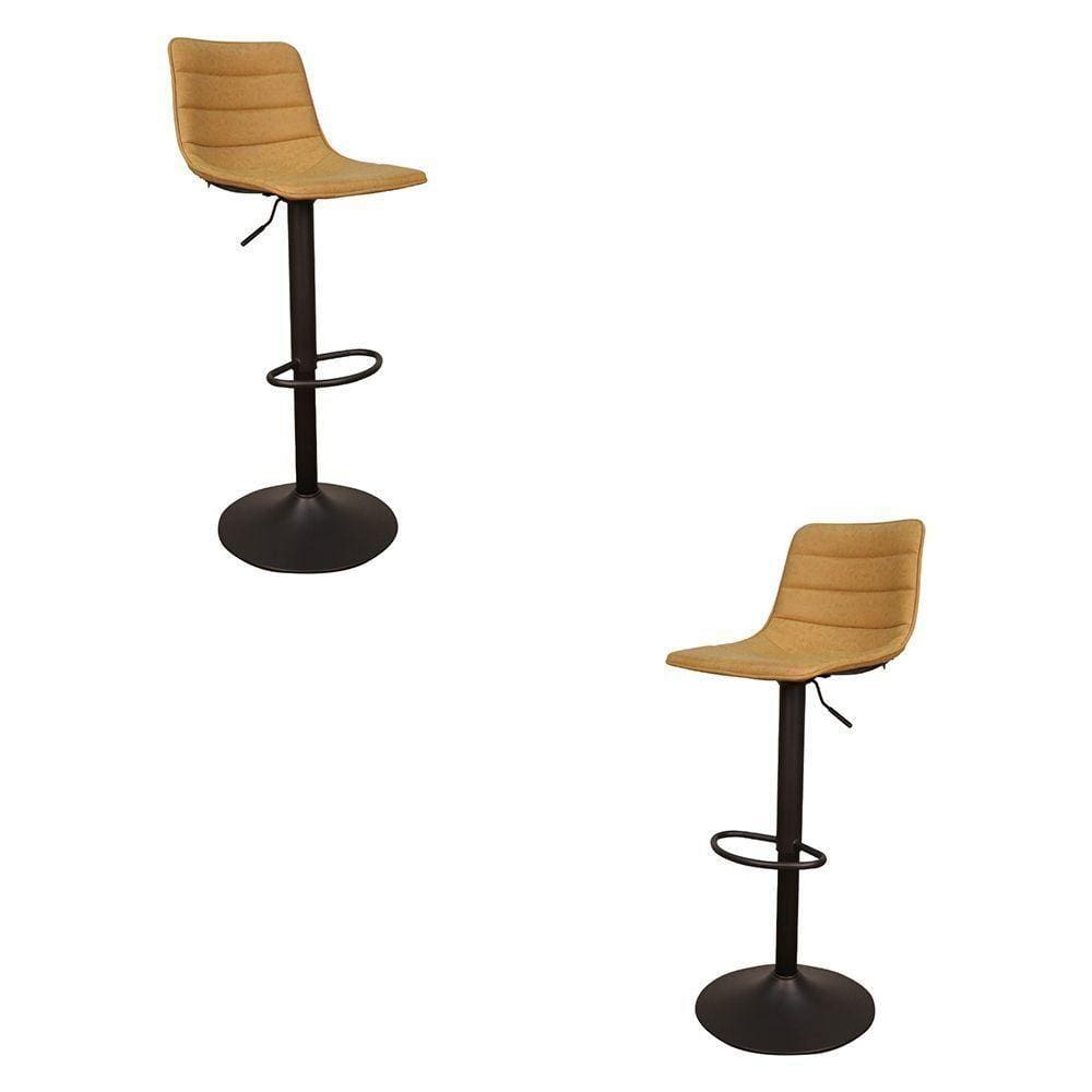 Kit 2 Banquetas Decorativas Travis Pu Com Regulagem De Altura Base Disco C/apoio Para Os Pés Caramelo/preto G56 - Gran Belo