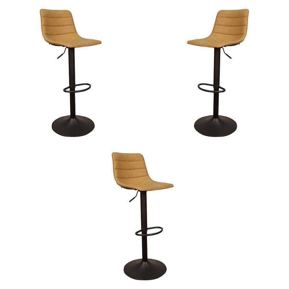 Kit 3 Banquetas Decorativas Travis Pu Com Regulagem De Altura Base Disco C/apoio Para Os Pés Caramelo/preto G56 - Gran Belo