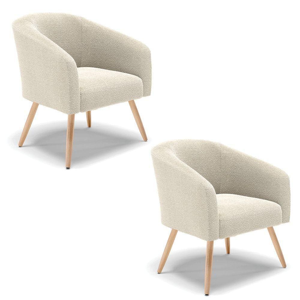 Kit 2 Poltronas Stella Bouclê Pés Palito Natural - D\\`rossi Cor Bege
