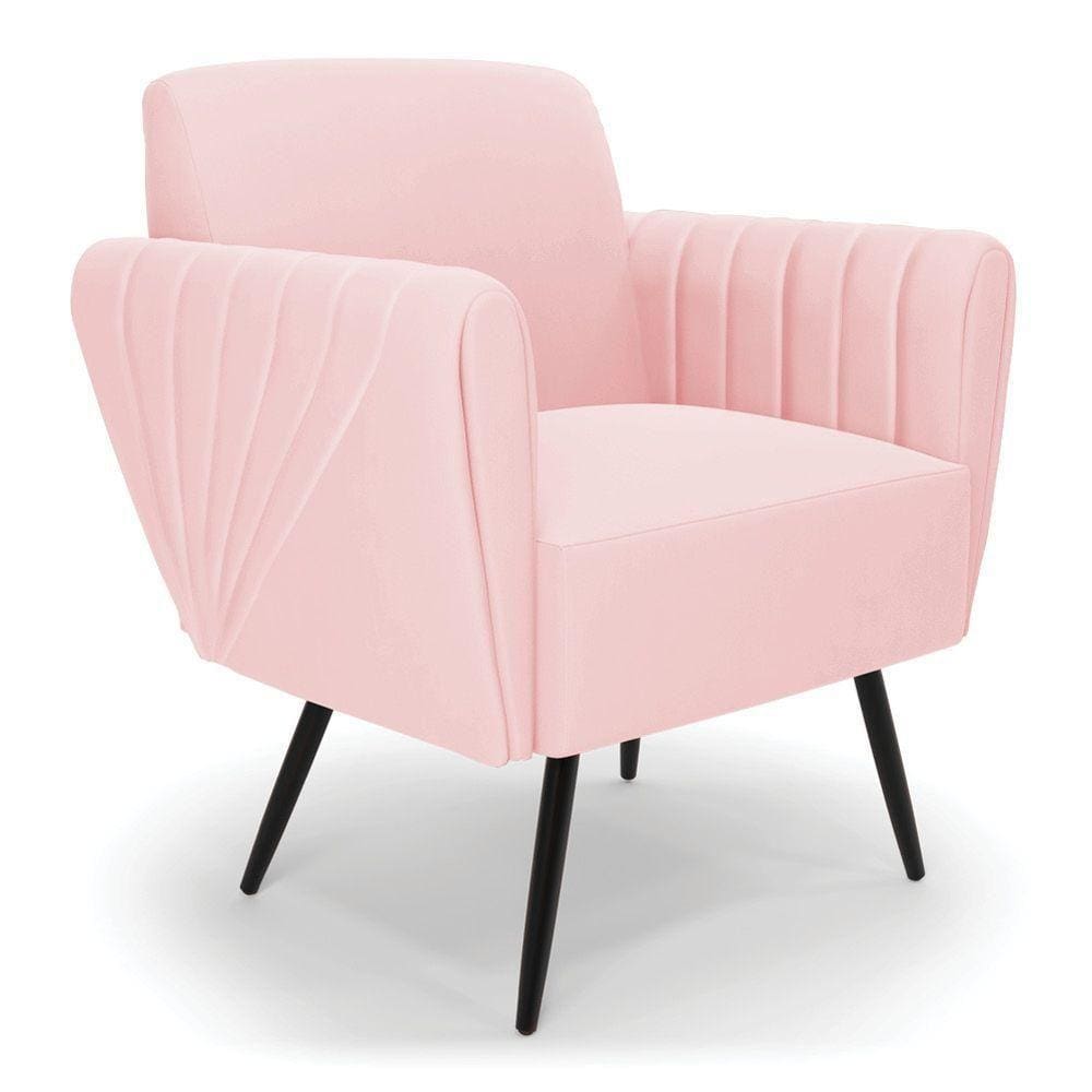 Poltrona Pés Palito De Ferro Bruna Suede Rosa Bebê - D\\`rossi