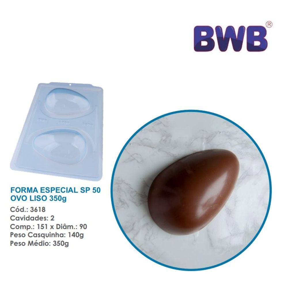 Forma especial 3 partes c/ silicone p/ ovo de pascoa liso 350g bwb 3618 sp 50