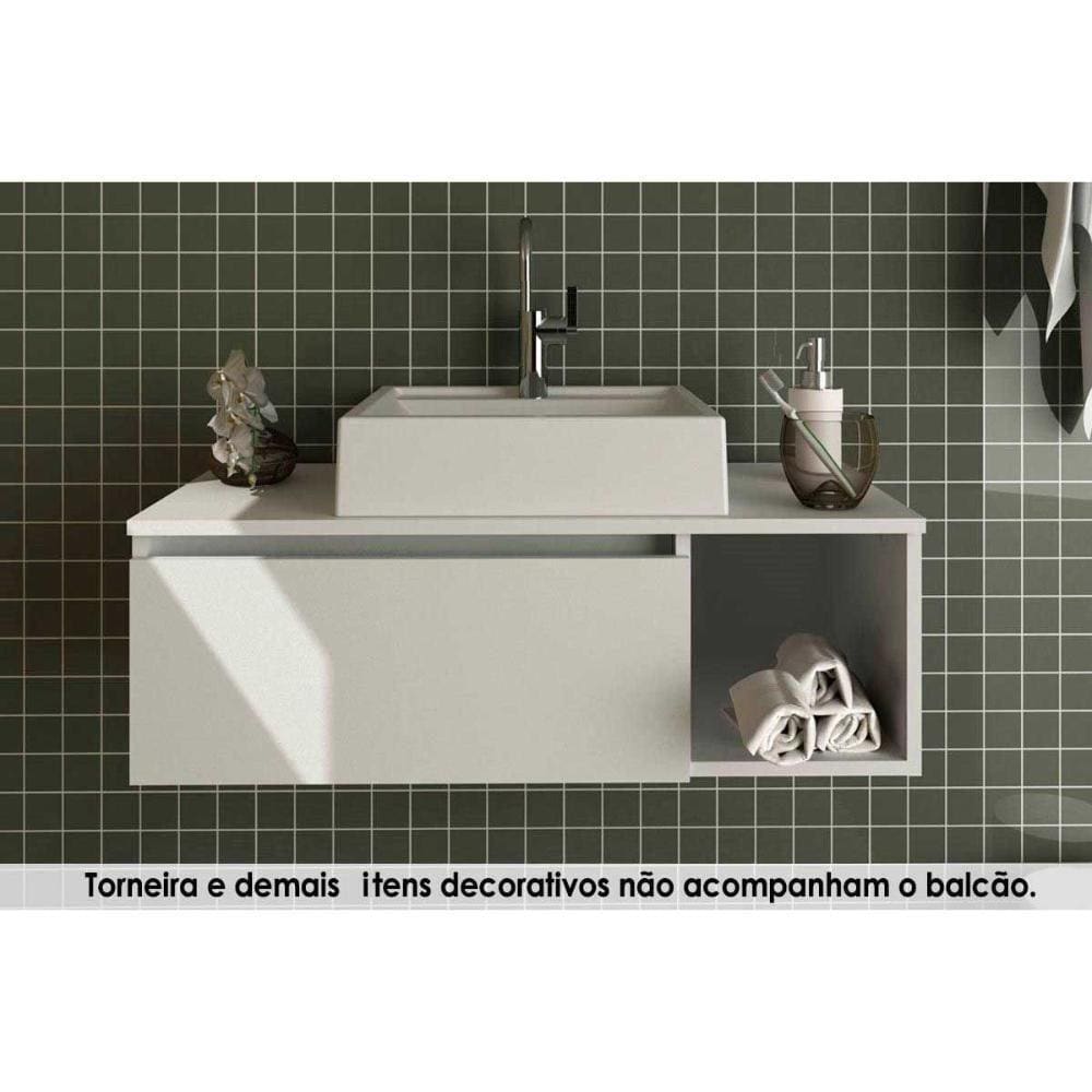 Conjunto De Banheiro Balcão Suspenso Bn3601 C- Cuba Pia Bn3600 80cm Cor Branco - Tecno Mobili