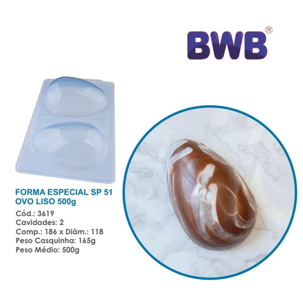 Forma especial 3 partes c/ silicone p/ ovo de pascoa liso 500g bwb 3619 sp 51