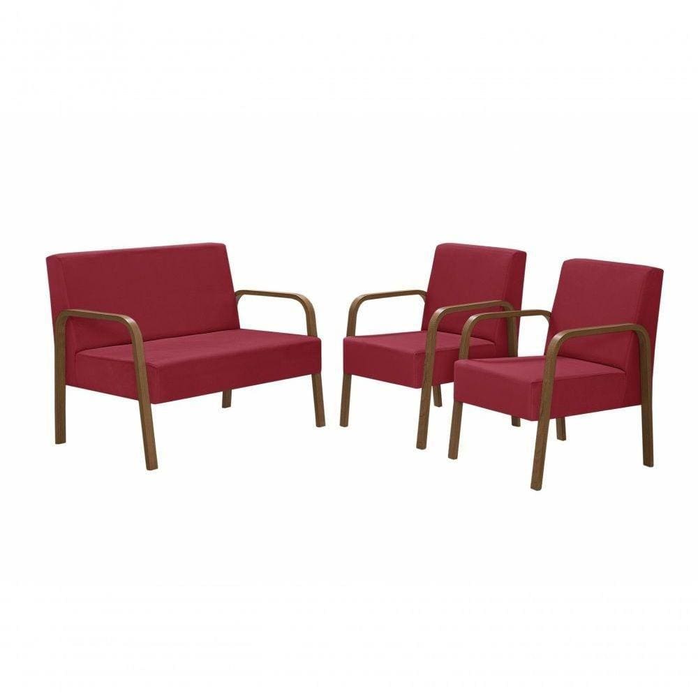 ConjPoltrona Luna Braço Madeira Suede Vermelho