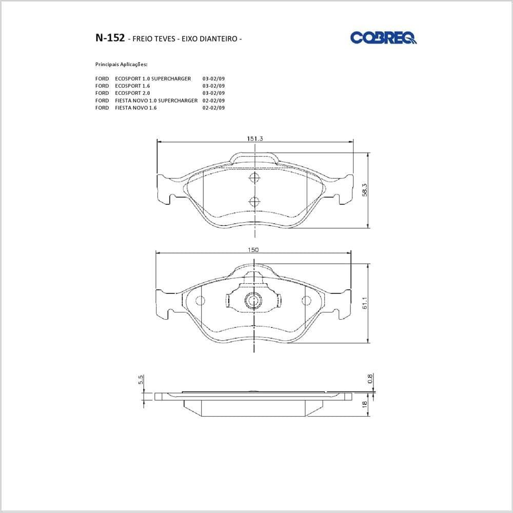 Pastilha de Freio Cobreq N-152 Ford Ecosport de 2003 a 2009