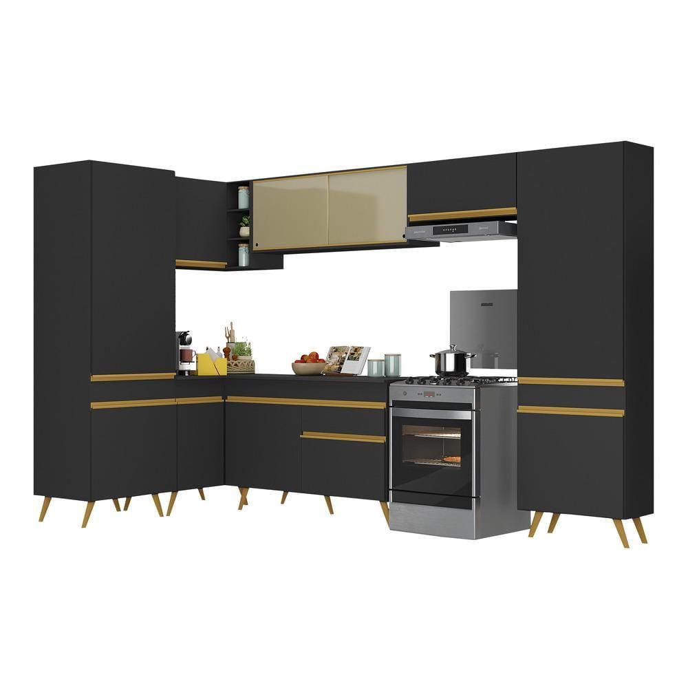 Armário de Cozinha Completa de Canto Veneza GB Multimóveis MP2055 Preta