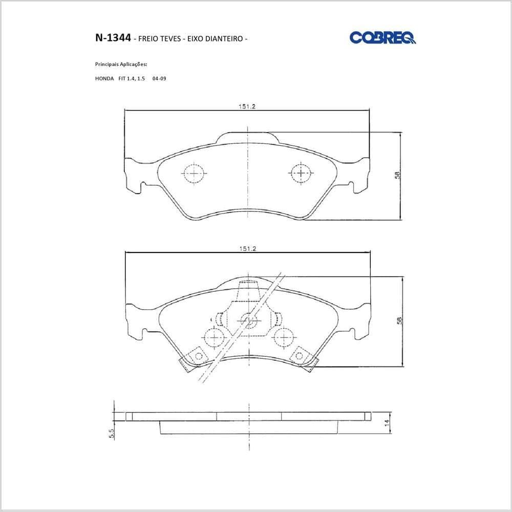 Pastilha de Freio Cobreq N-1344 Honda Fit de 2004 até 2009