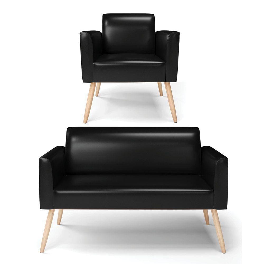 Sofá Namoradeira Com Poltrona Pés Palito Natural Marisa Corano D03 - D\`rossi Cor Preto