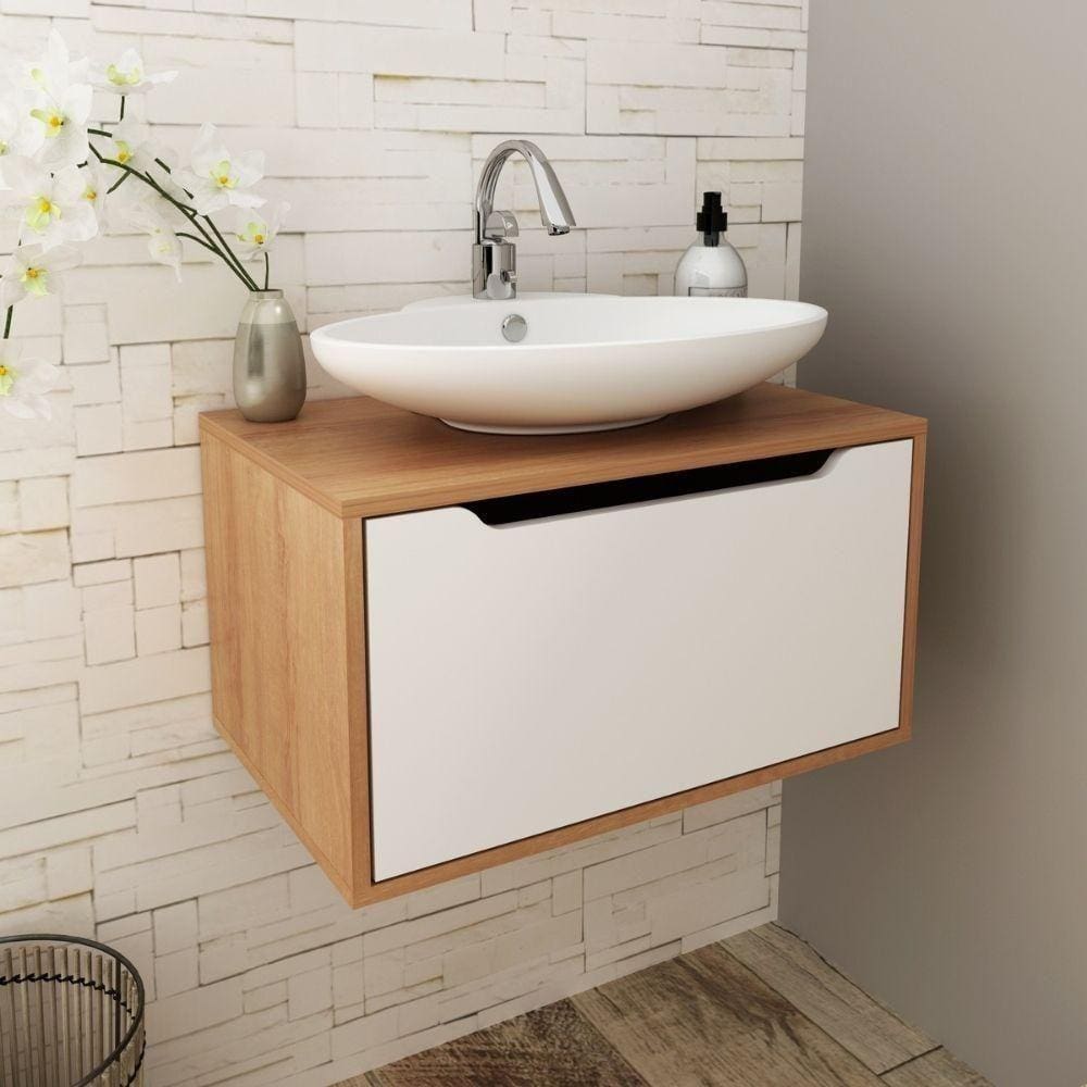 Balcão Gabinete Suspenso Para Banheiro 60cm Com 1 Porta Bn3646 Amêndoa-branco Amendoa-branco