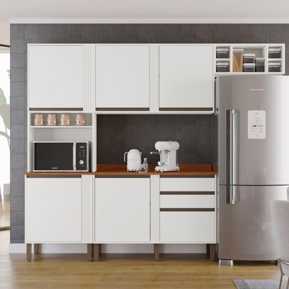 Cozinha Compacta 4 Peças 5 Portas 2 Gavetas Pérola Branco