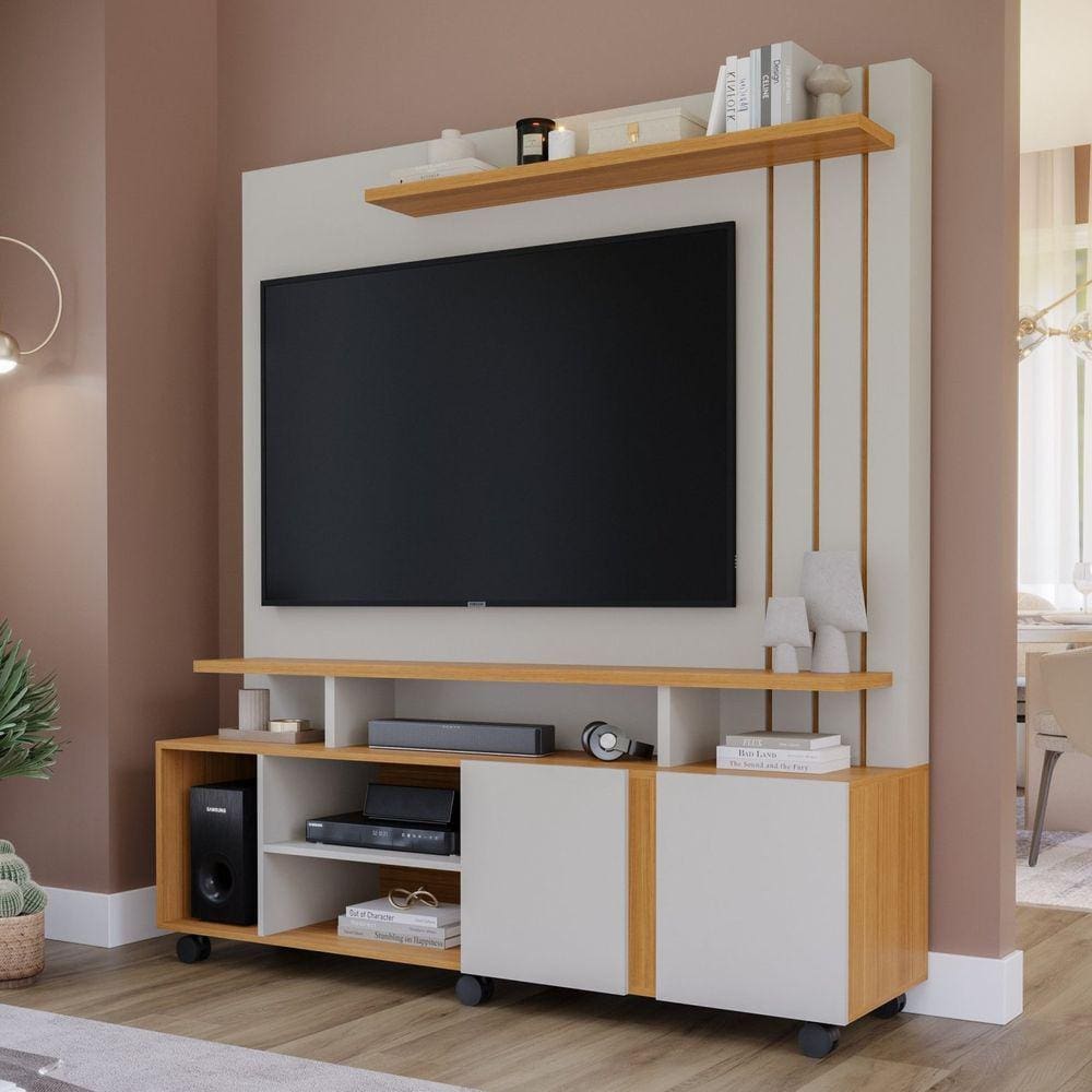 Estante Home Para TV até 55 Polegadas 2 Portas Valência Permobili Off White/Marrom