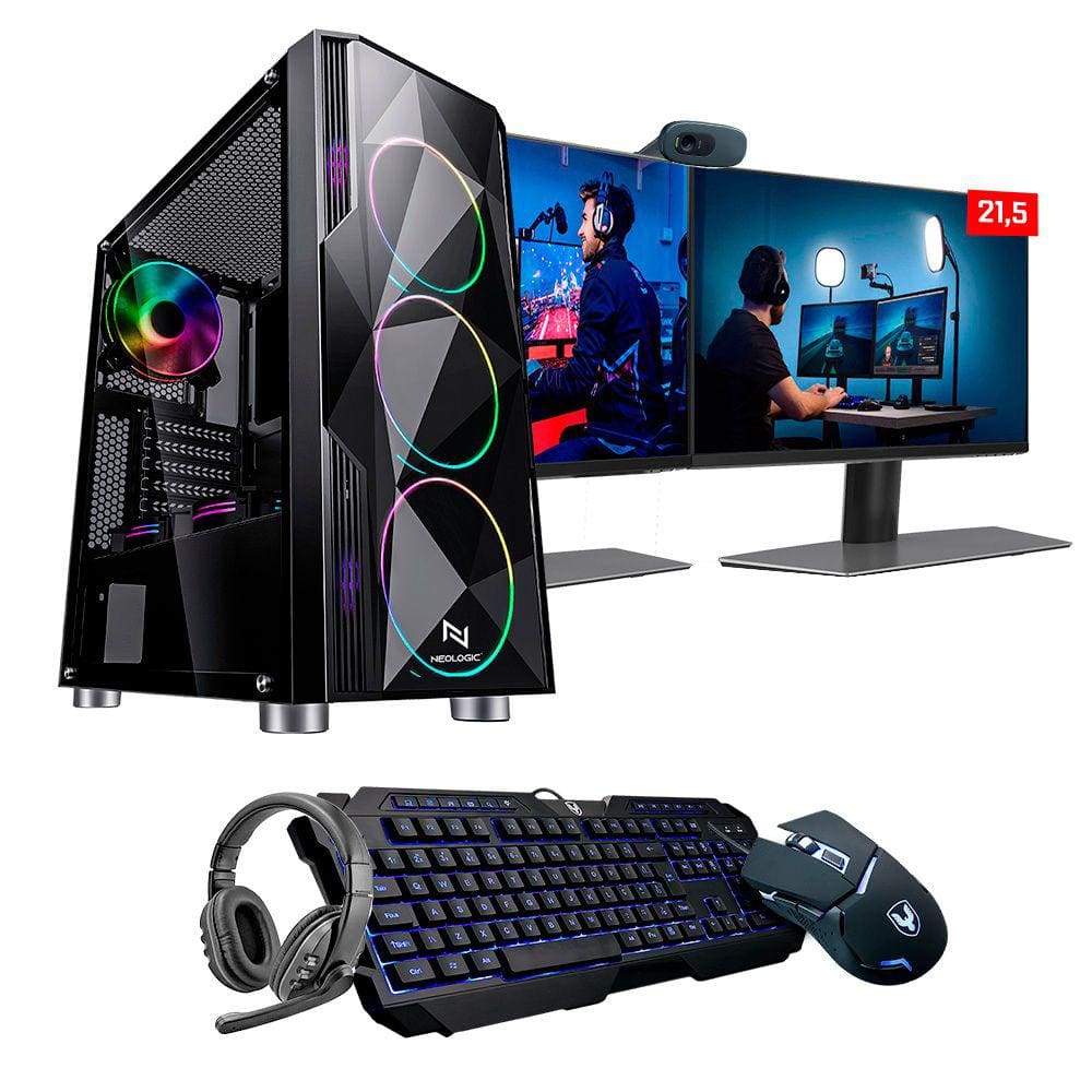 Kit - Pc Gamer Neologic Streamer Nli83664 Intel I5 10400F 16Gb (Gtx 1650 4Gb) Ssd 240Gb + Hd 1Tb 400W 80 Plus + 2 Monitores 21,5