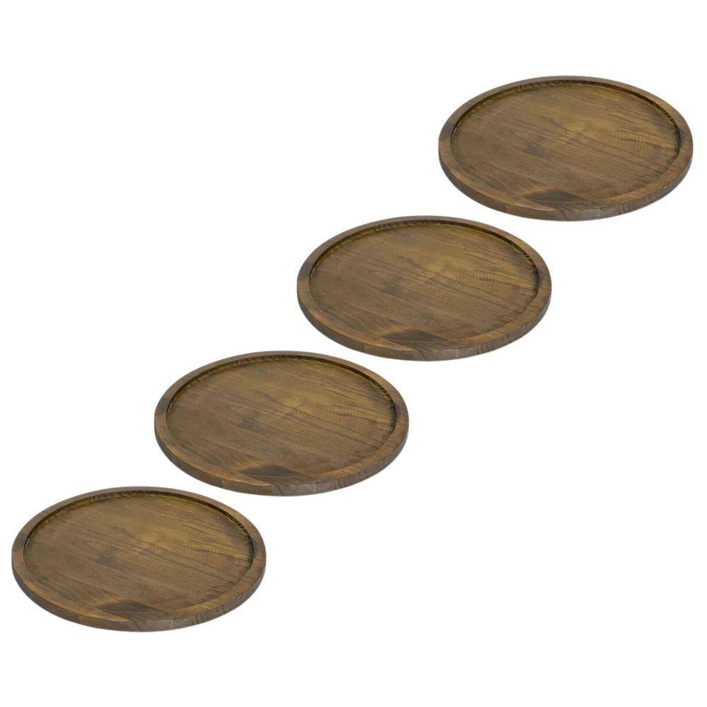 Kit 4 Bandejas Madeira Maciça 40Cm Redonda de Pizza Forma