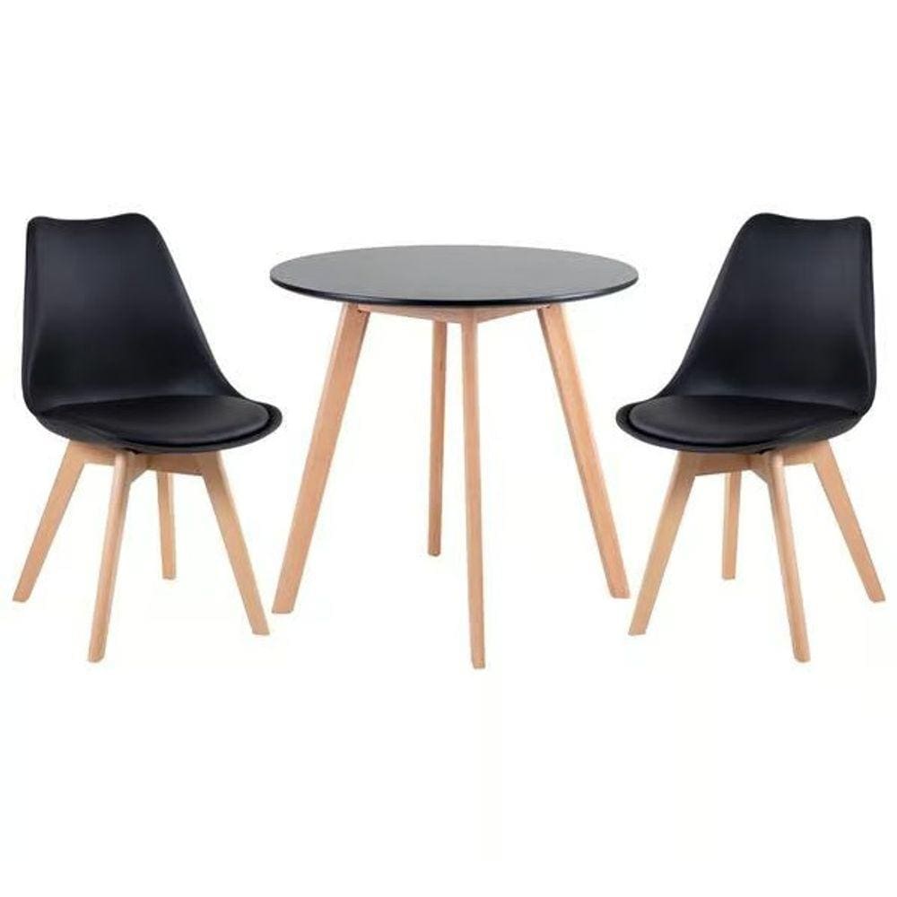 Conjunto Mesa Jantar Leda 80cm Preta + 2 Cadeiras Leda - Pretas