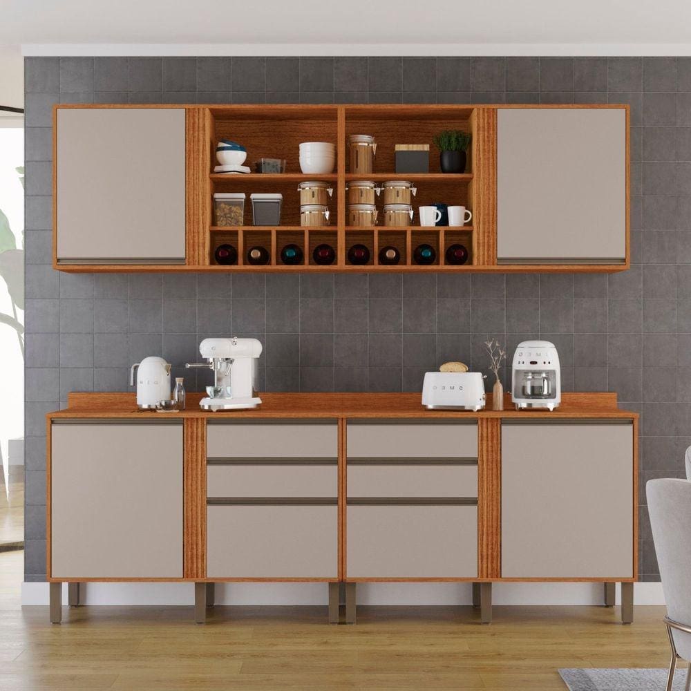 Cozinha Compacta 4 Peças 6 Portas 4 Gavetas Pérola Cinamomo/Off White