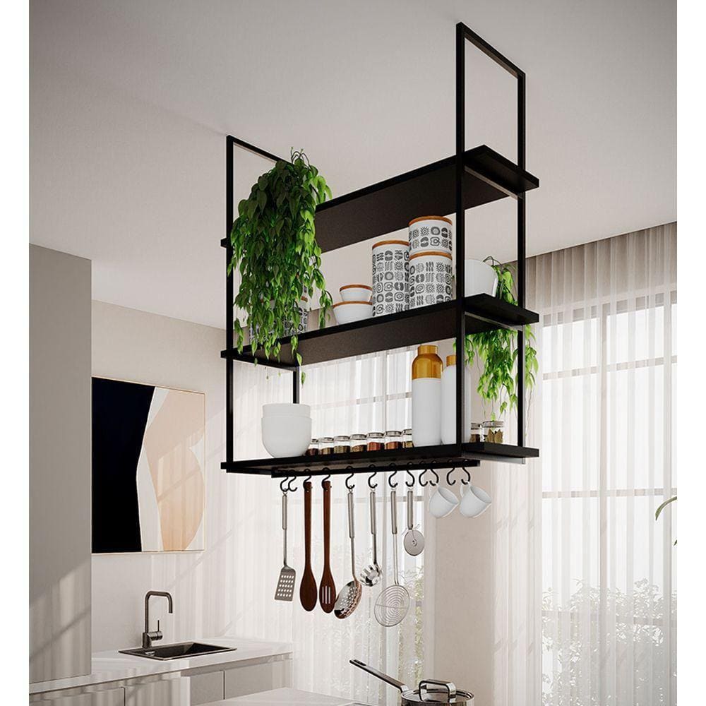 Nicho De Teto Indústrial Denver 95cm Preto - Cor: Preto