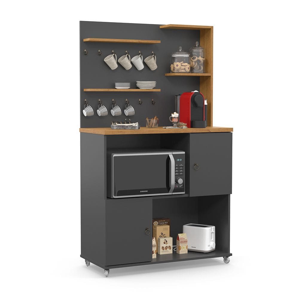 Aparador Buffet Cantinho do Café Aconchego 2 Portas 2 Nichos - Grafite/Cinamomo