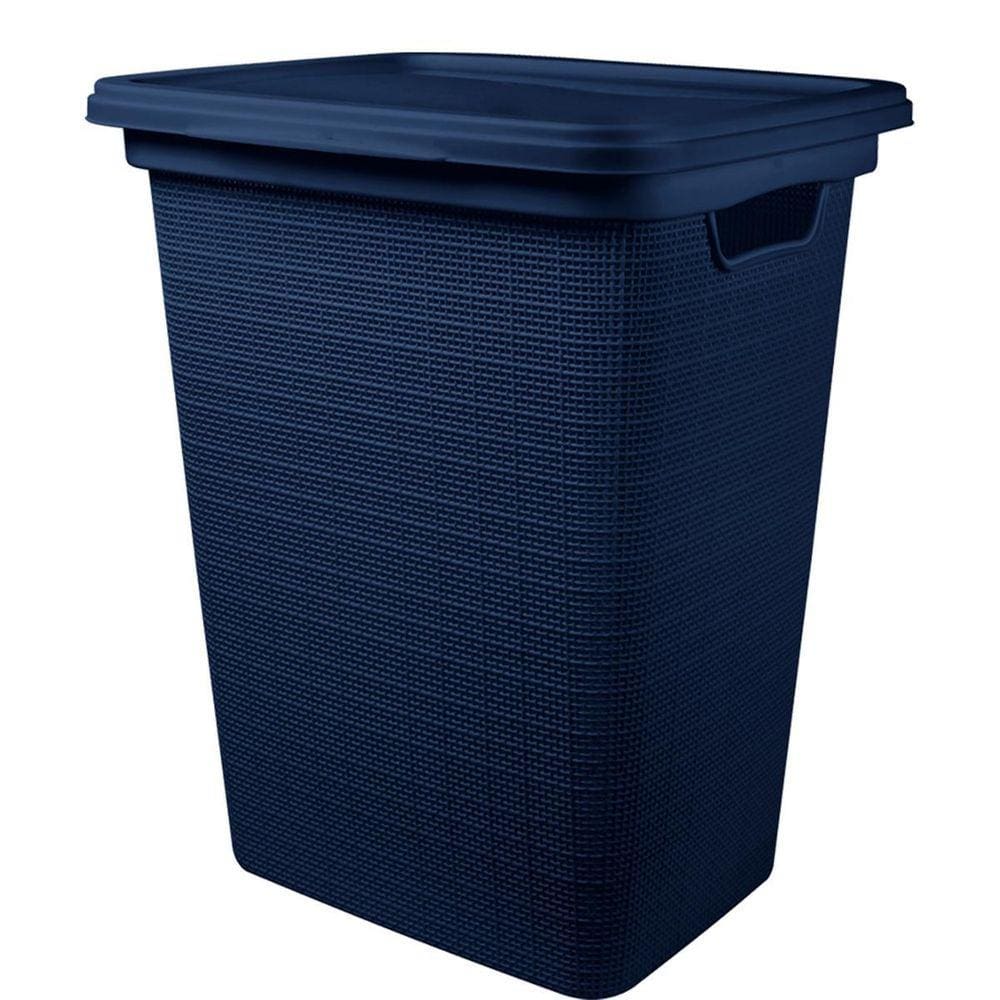 Cesto De Roupas 45 Litros Juta Azul Com Tampa 43X35X52Cm