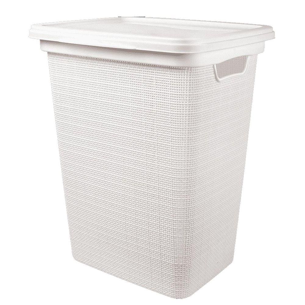 Cesto De Roupas Juta Branco 45 Litros Com Tampa 43X35X52Cm
