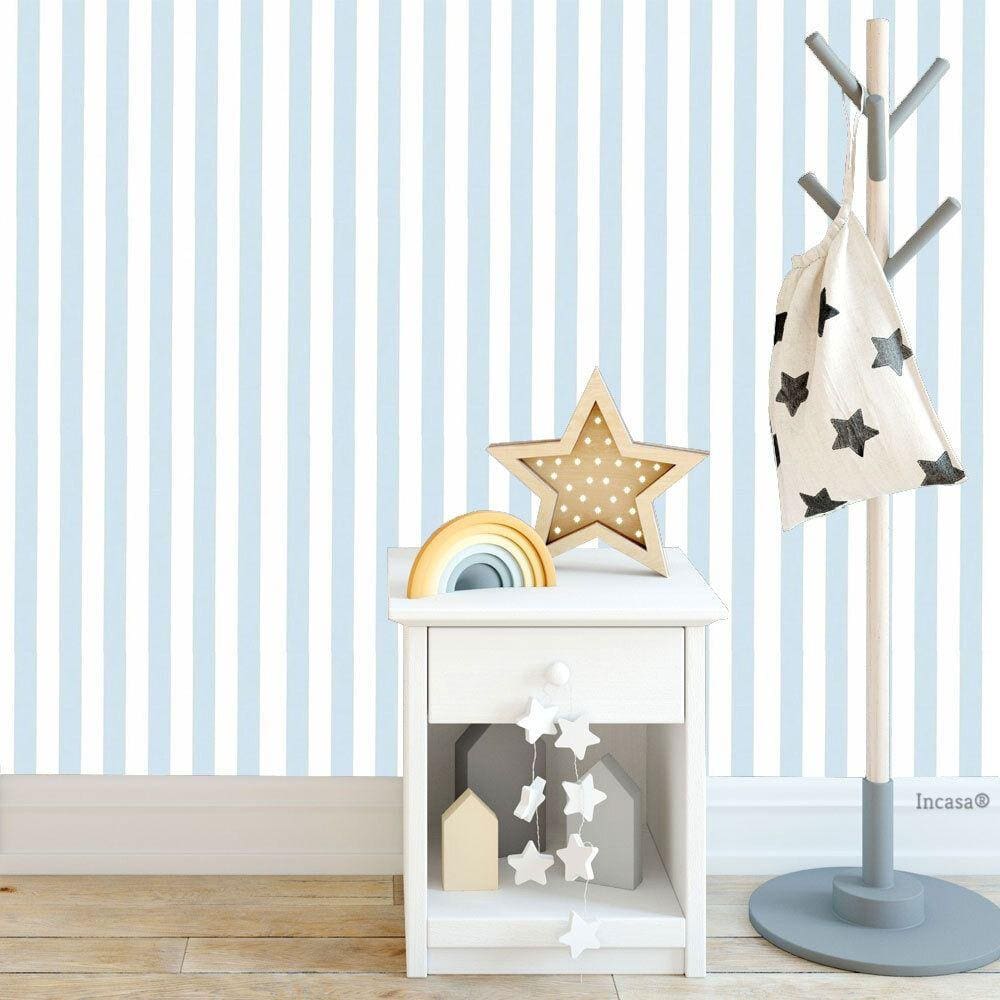 Papel de Parede Adesivo Listrado Azul Branco com Textura, Lavável e Impermeável Quarto Menino