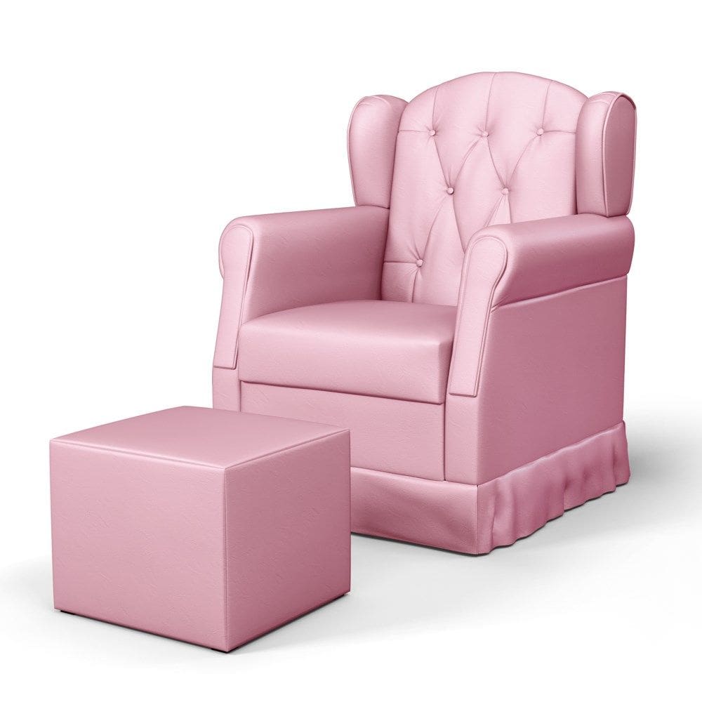 Poltrona de Amamentação Fixa com Puff Letícia Sintético Rosa - Phoenix