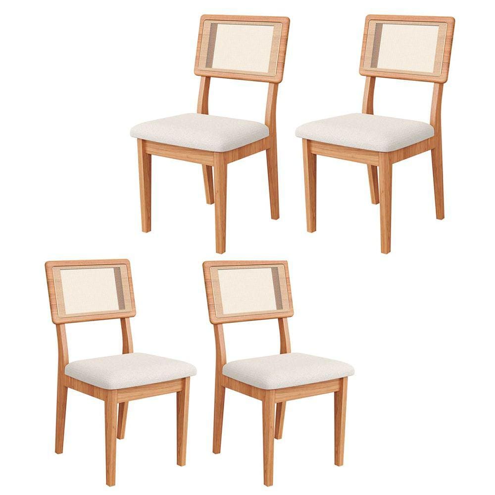 Kit 4 Cadeiras com Assento Estofado Encosto em Tela 100% MDF Freijó Bege Rústico Dalla Costa