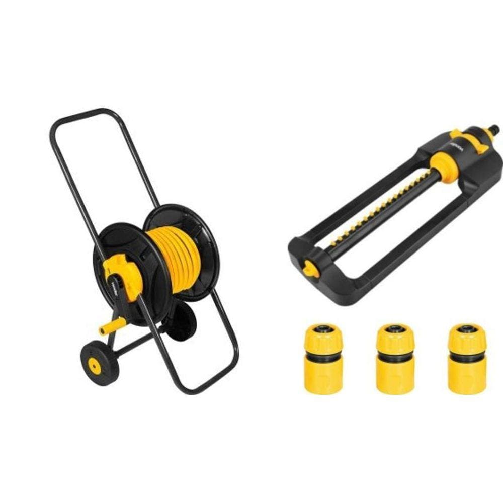 Suporte Enrolador C/Rodas +Mang 20M+Aspersor 17 Jatos Vonder