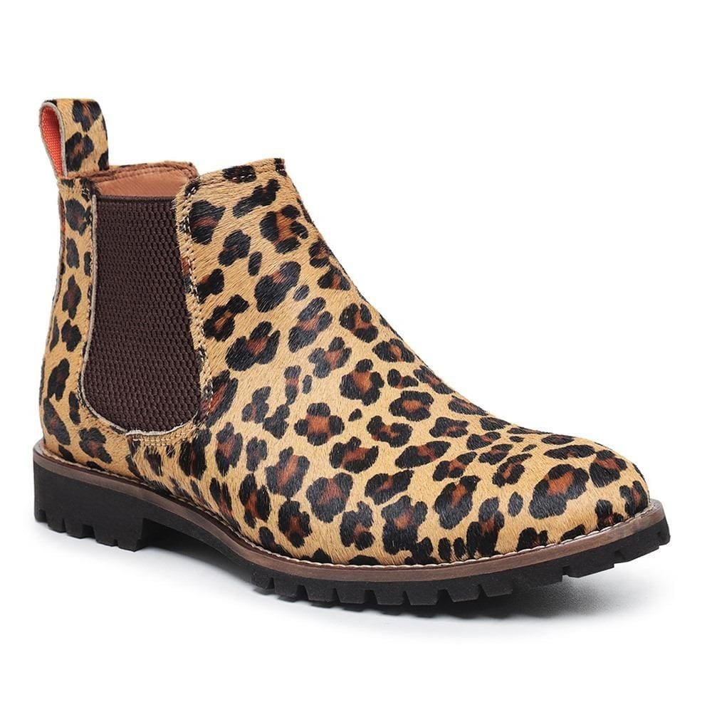 Bota Chelsea Feminina Couro Cano Curto Animal Print