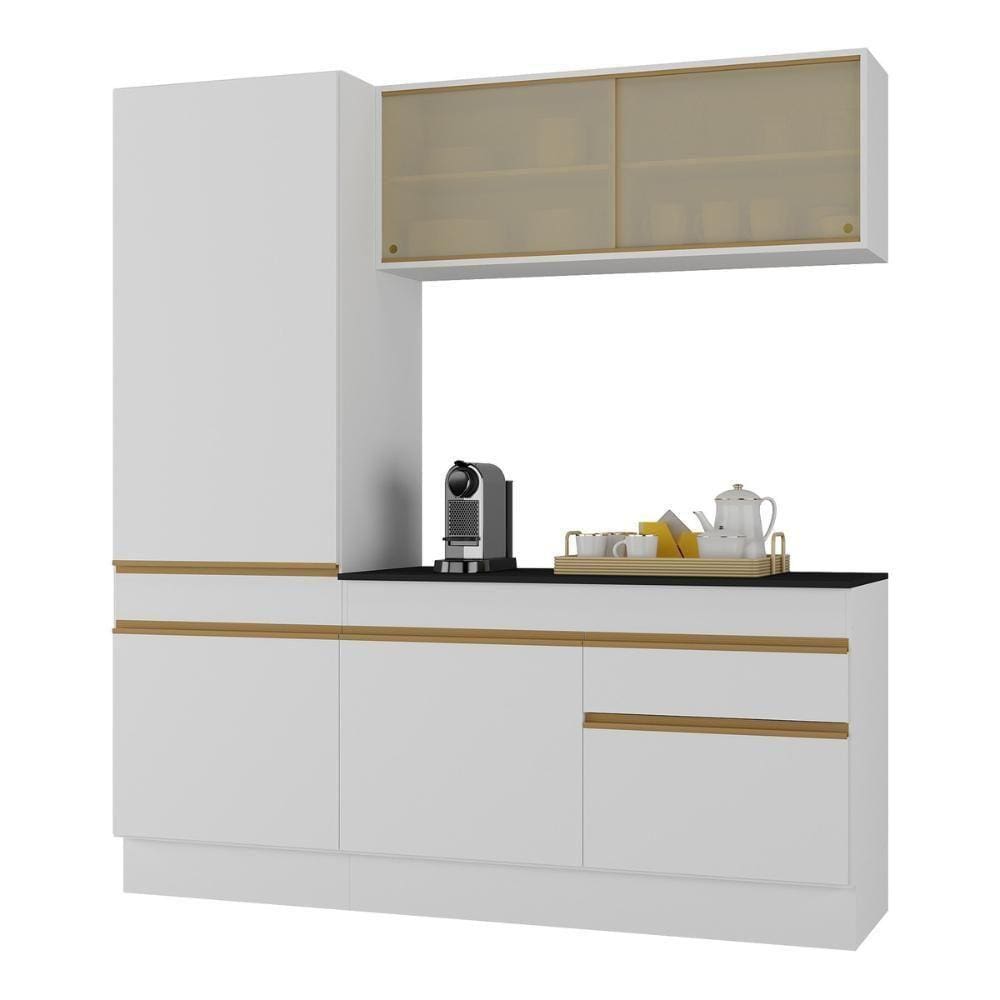 Armário De Cozinha Compacta 3 Peças Com Rodapé Mp2179 Made Multimóveis Branco/dourado Branco/dourado